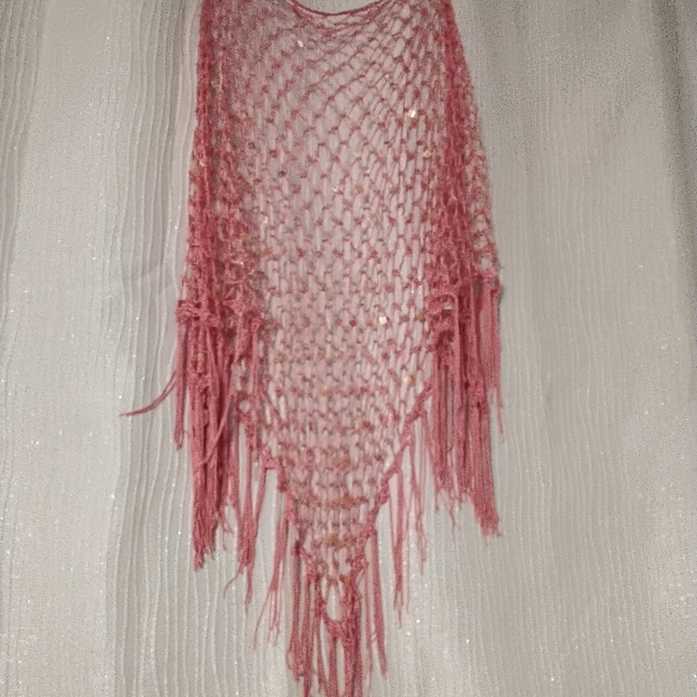 Pink Sequin Fringed Shawl Scarf